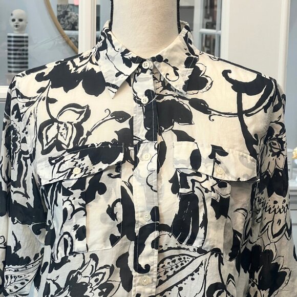 Lauren Ralph Lauren Floral Paisley Button Down Shirt Silk Blend Semi Sheer S - Picture 2 of 10